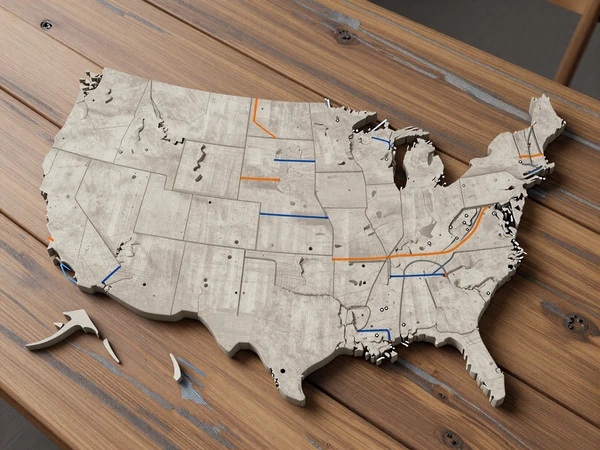 Map showing interstate highway routes across the United States for trucker dating by state