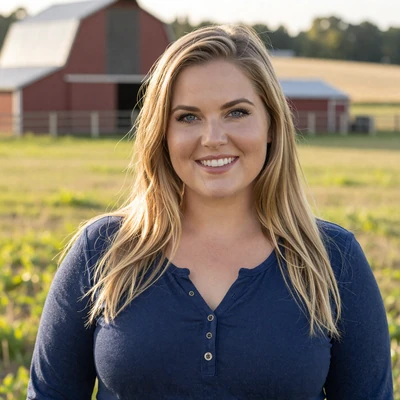 Crystal, a 33-year-old verified JourneyMatch member in a henley shirt in a rural field, seeking a truck driver partner