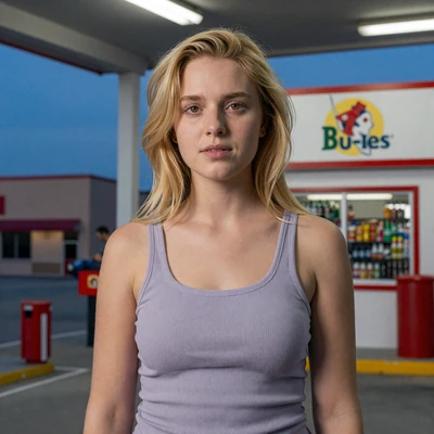 Ashley, 26, blonde woman in a tank top at a Buc-ees in Texas