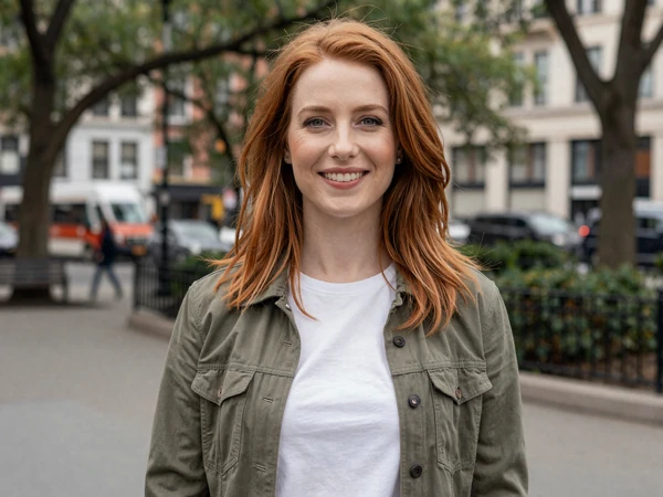 Lauren, a 30-year-old woman in a casual jacket at a city park, looking for local trucker dating connections