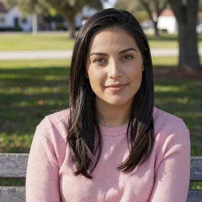 Jessica, 30, a Latina woman in a pink sweater at a Florida park, verified trucker dating profile
