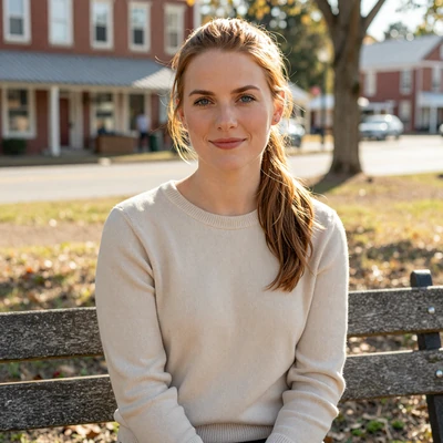 Lauren, 33, a woman with auburn hair in a sweater at a Georgia park, trucker dating profile