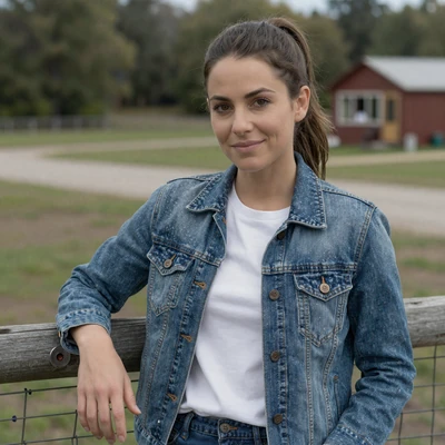 Rachel, 31, a brunette in a denim jacket at a rural rest area, California trucker dating profile