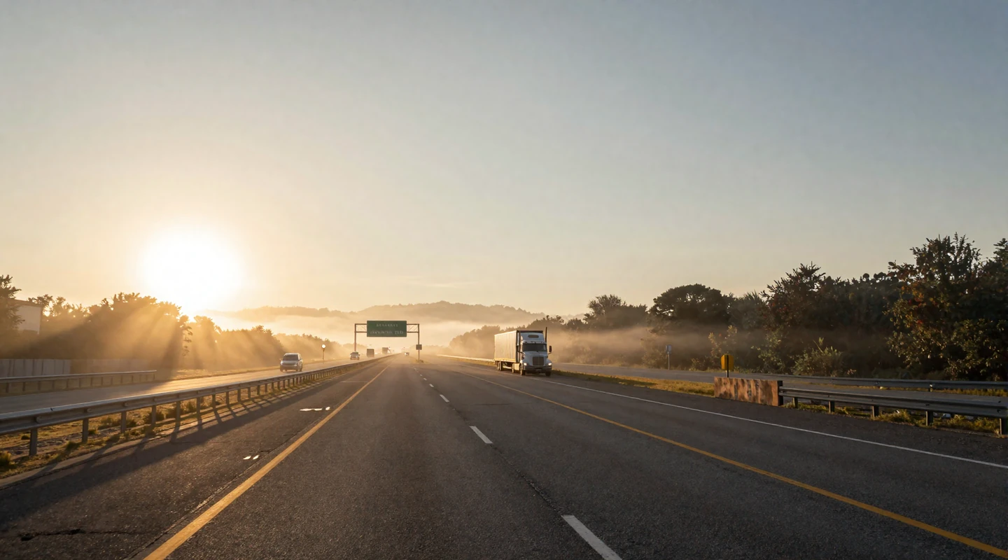 US interstate highway at sunrise representing trucker dating by state