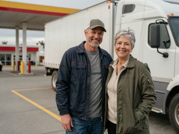 Thomas and Diane, a trucker dating success couple at a truck stop