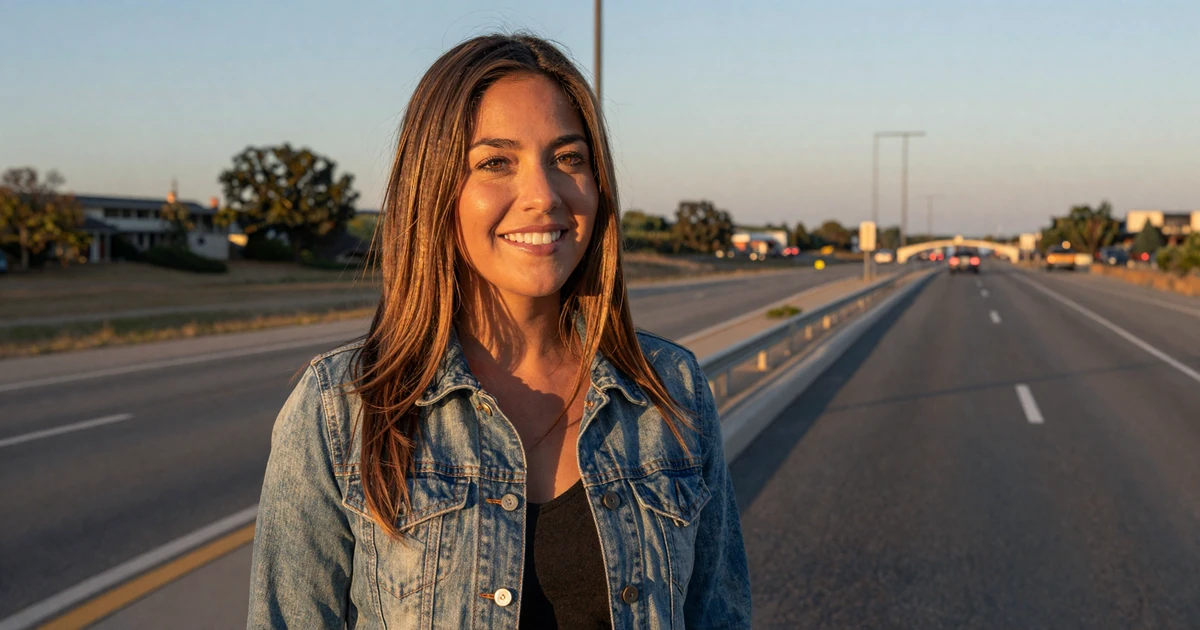 Woman at a rest area overlook at sunset illustrating life on the road and dating for truck drivers