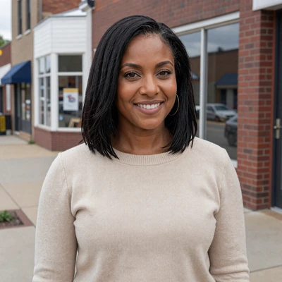 Tiffany, 30, an African American woman in a sweater in an Illinois small town, trucker dating profile